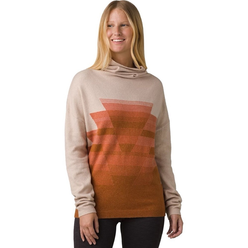 prAna Women's Frosted Pine Sweater Size Small Mock Neck Tan Orange